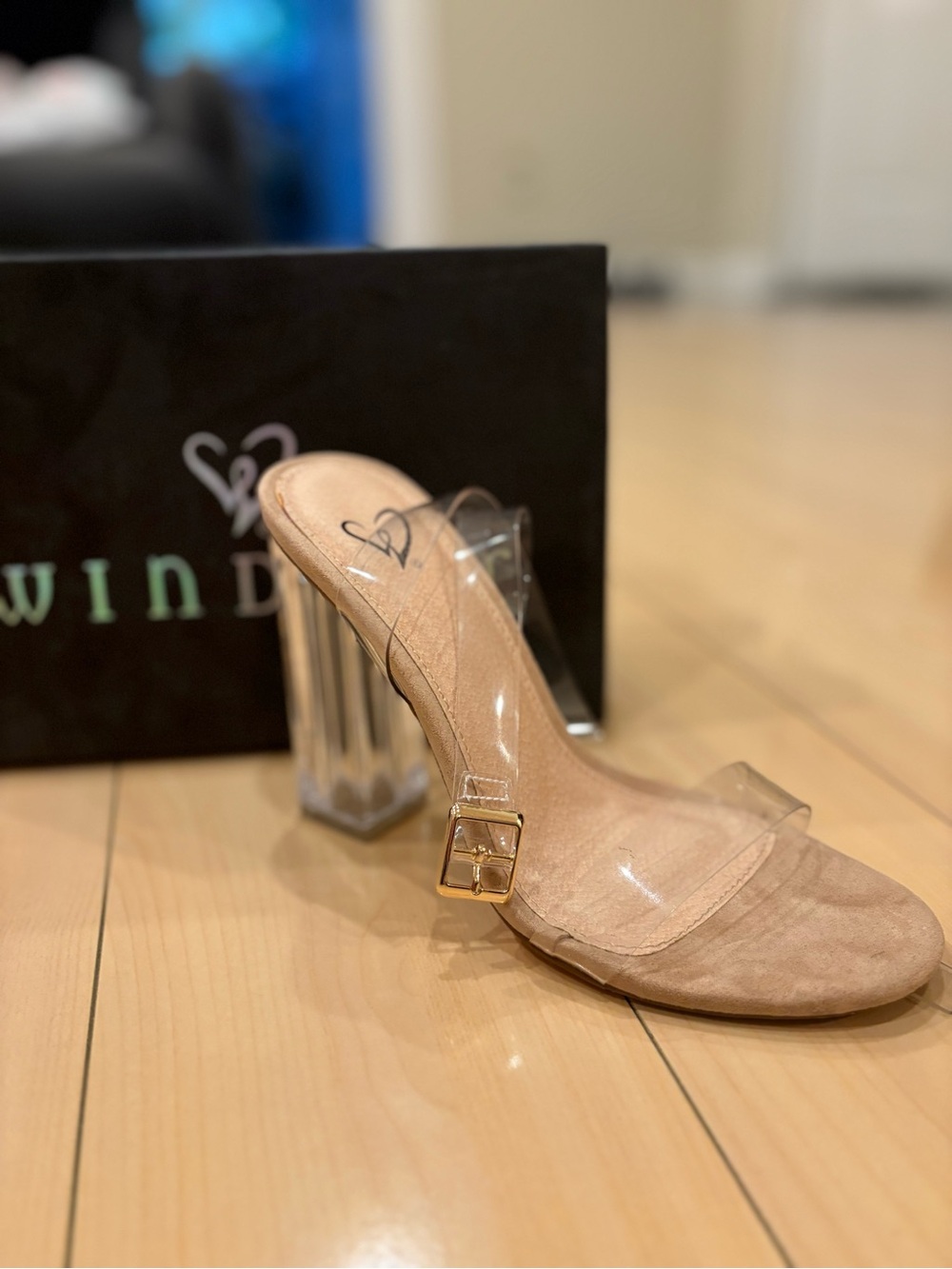 Windsor Nude Suede & Clear Strap Block Heel Mule